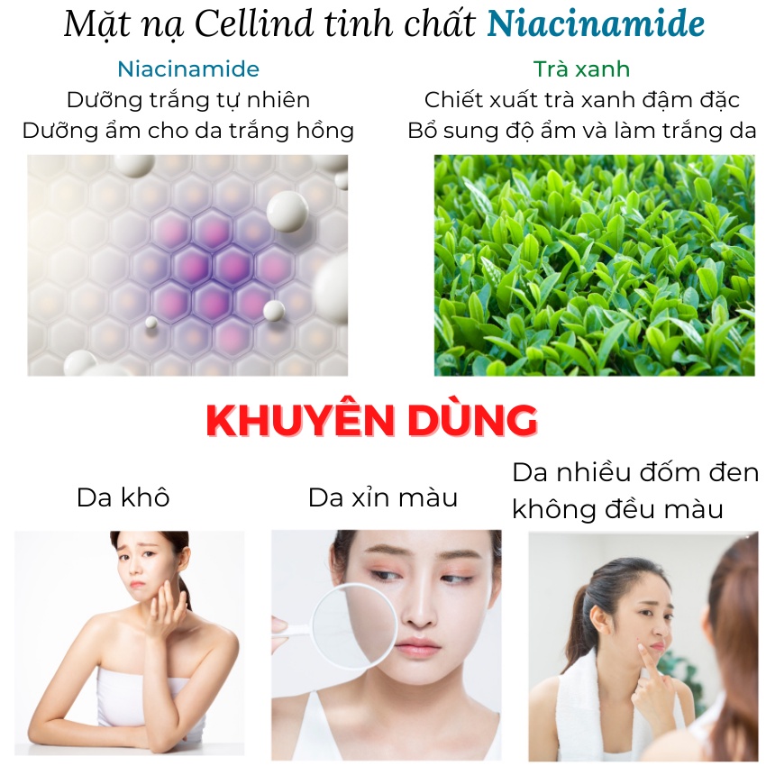 Combo 3 Mặt Nạ Dưỡng Trắng Chống Lão Hóa Dưỡng Ẫm Cellind Collagen Niacinamide Hyaluronic Acid Ampoule Mask - KOBE YOUNG