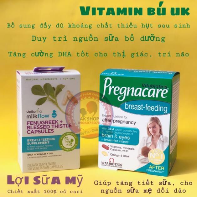 Combo lợi sữa Pregnacare breastfeeding và cỏ lợi sữa Mỹ Upspring Milkflow hàng chuẩn hãng