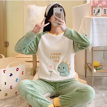 Bộ Mặc Nhà Bộ Đồ Ngủ Nữ Mùa Đông Chất Băng Lông Siêu Mềm Mại, Phong Cách Hàn Quốc