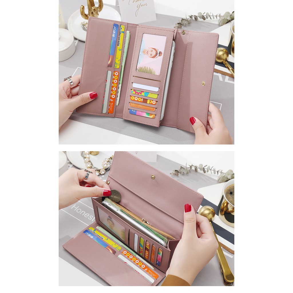 Ví nữ dáng dài phong cách Hàn Quốc kèm móc tròn xinh xắn | BigBuy360 - bigbuy360.vn