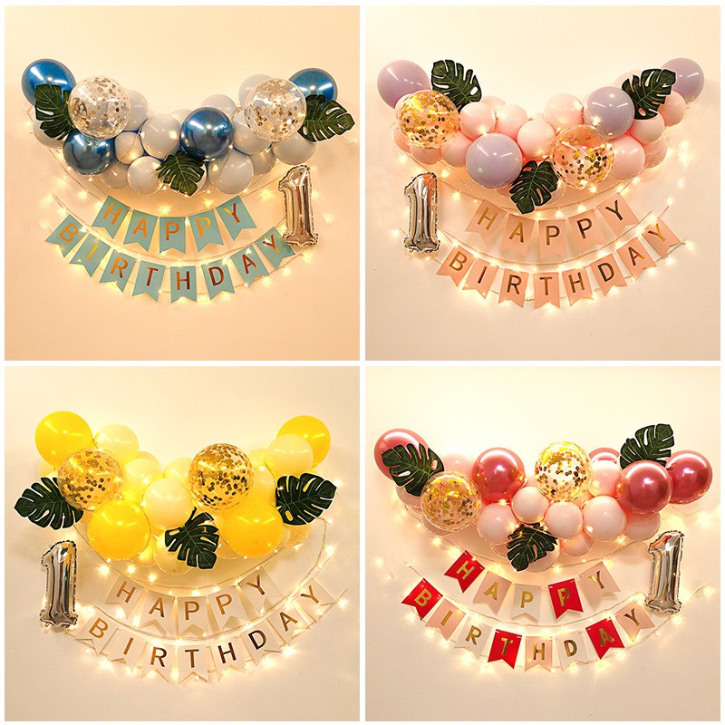 Set Bóng Trang Trí Sinh Nhật Hàn Quốc Đơn Giản HQ00 Tặng Kèm Đèn