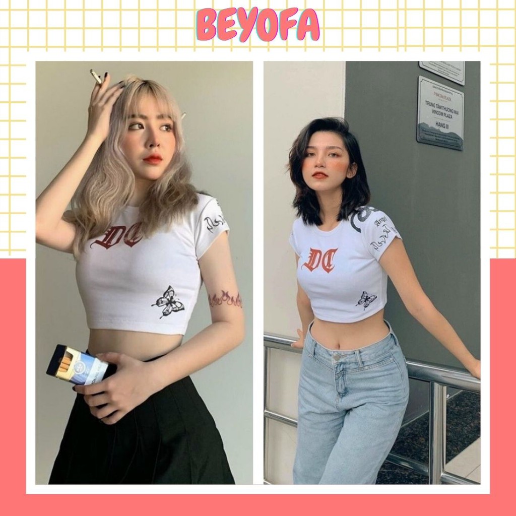 [Mã FAMAYWA giảm 10K đơn 50K] Áo CropTop Nữ Ôm Body In Hình Bướm, Chữ DG, BUTTERFLY - Áo Cộc Tay Nữ Dáng Ngắn Kiểu Bó | BigBuy360 - bigbuy360.vn