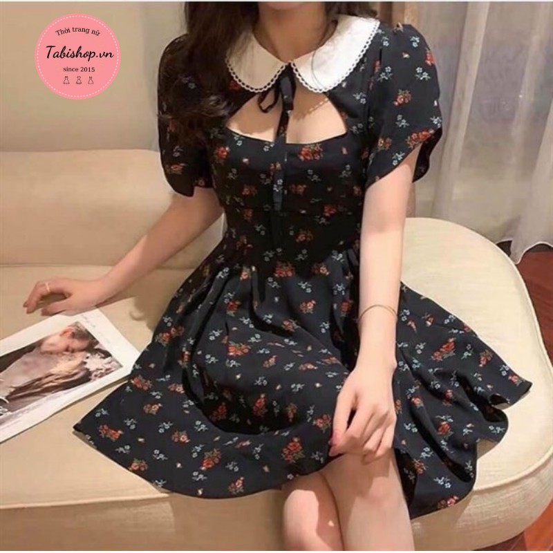 Đầm hoa nhí cổ sen váy nữ dáng xòe hở cổ xinh xắn | BigBuy360 - bigbuy360.vn