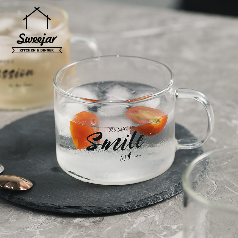 SWEEJAR Cốc uống nước bằng thủy tinh trong suốt cách nhiệt có tay cầm tiện dụng dung tích 580ml