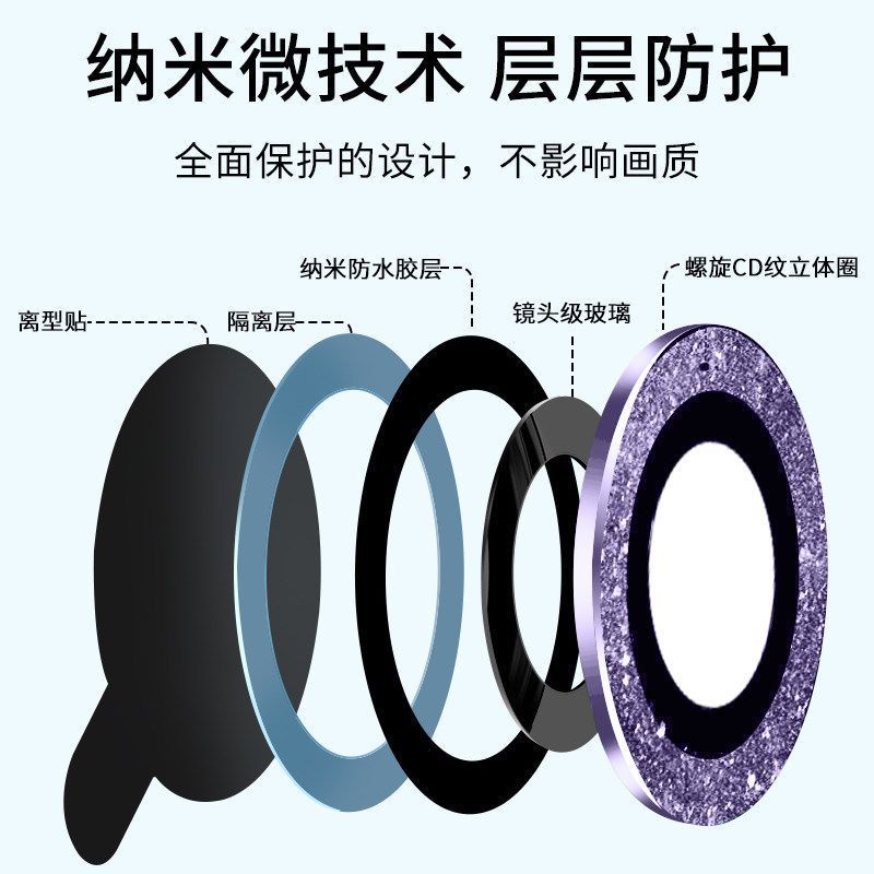Miếng Dán Cường Lực Bảo Vệ Ống Kính Máy Ảnh Họa Tiết Kim Cương 3D Cho iPhone 12 13 14 Pro Max 14 Plus 11 Pro Max