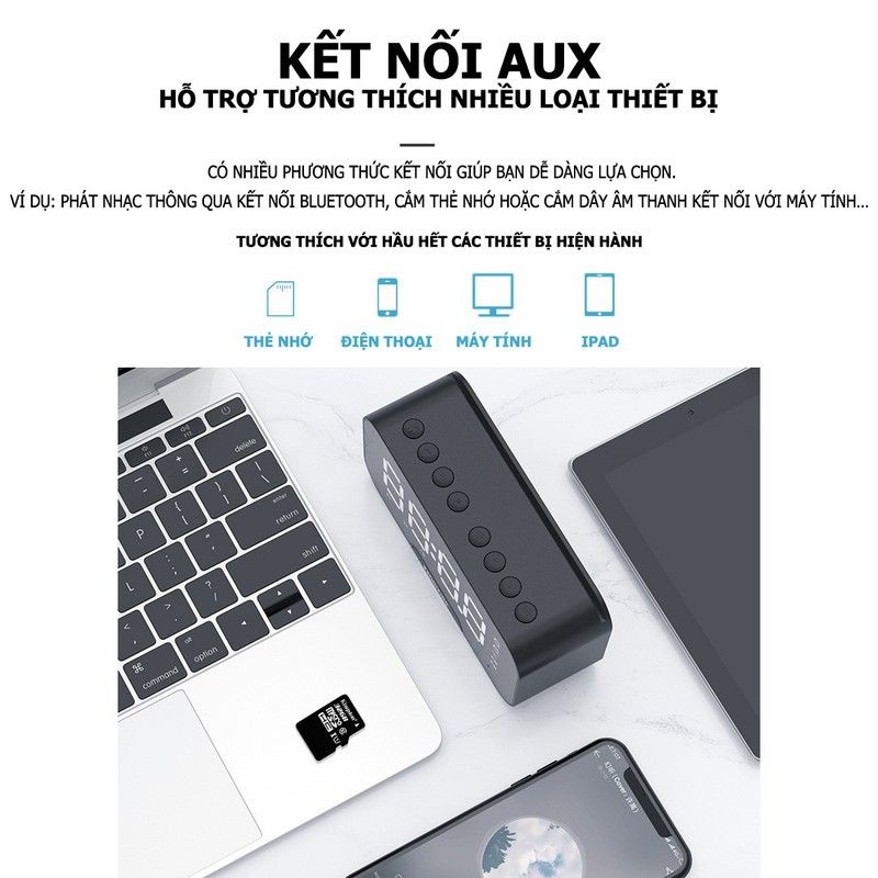 Loa bluetooth mini kèm đồng hồ báo thức - Loa Bluetooth