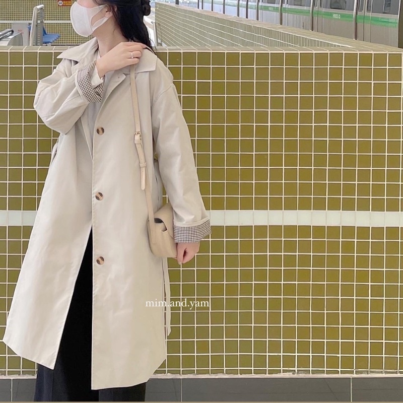 Áo Trenchcoat phối tay kẻ
