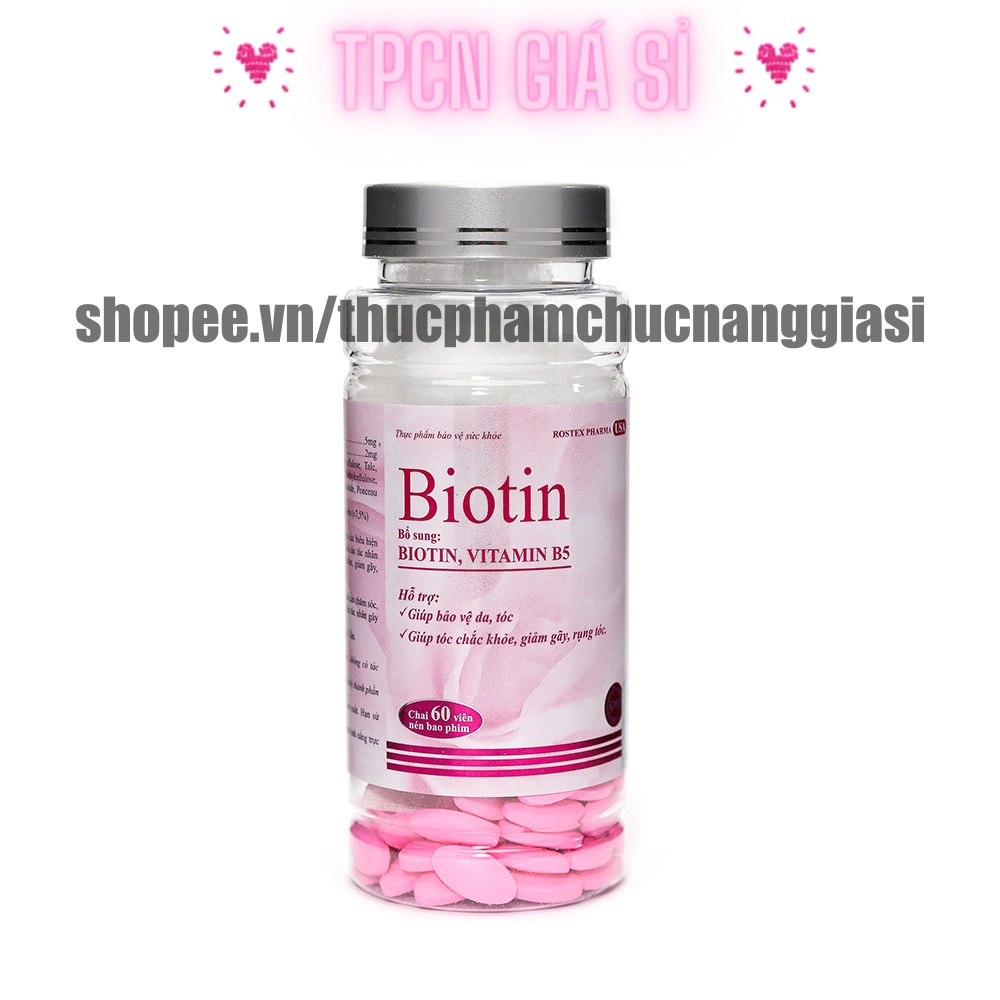 Viên mọc tóc Biotin bổ sung Vitamin b5 giúp giảm rụng tóc, đẹp da, chắc móc, đẹp móng - Chai 60 viên