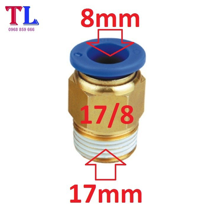Đầu nối đồng ren ngoài 17mm nối với ống phun sương 8mm