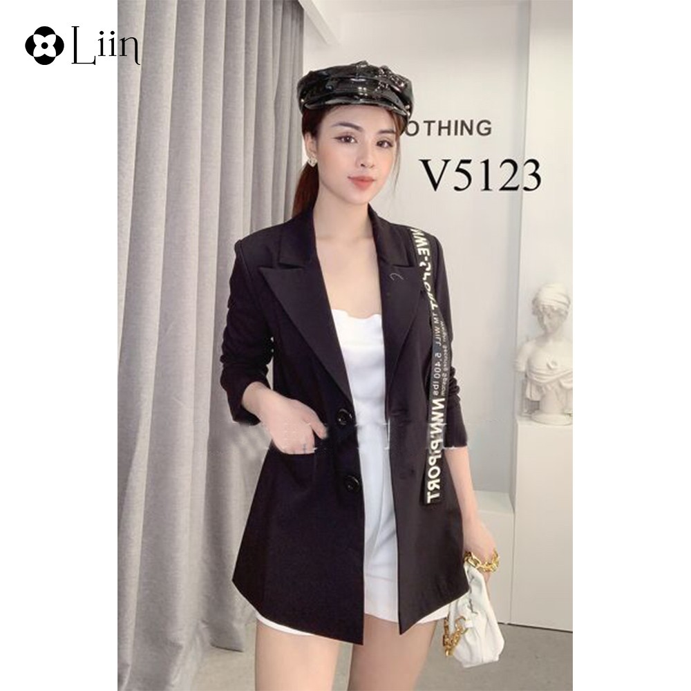 Áo vest nữ dáng dài Linbi màu đen, đủ size, mix dây chữ nổi bật thanh lịch, sang trọng Liin clothing V5123