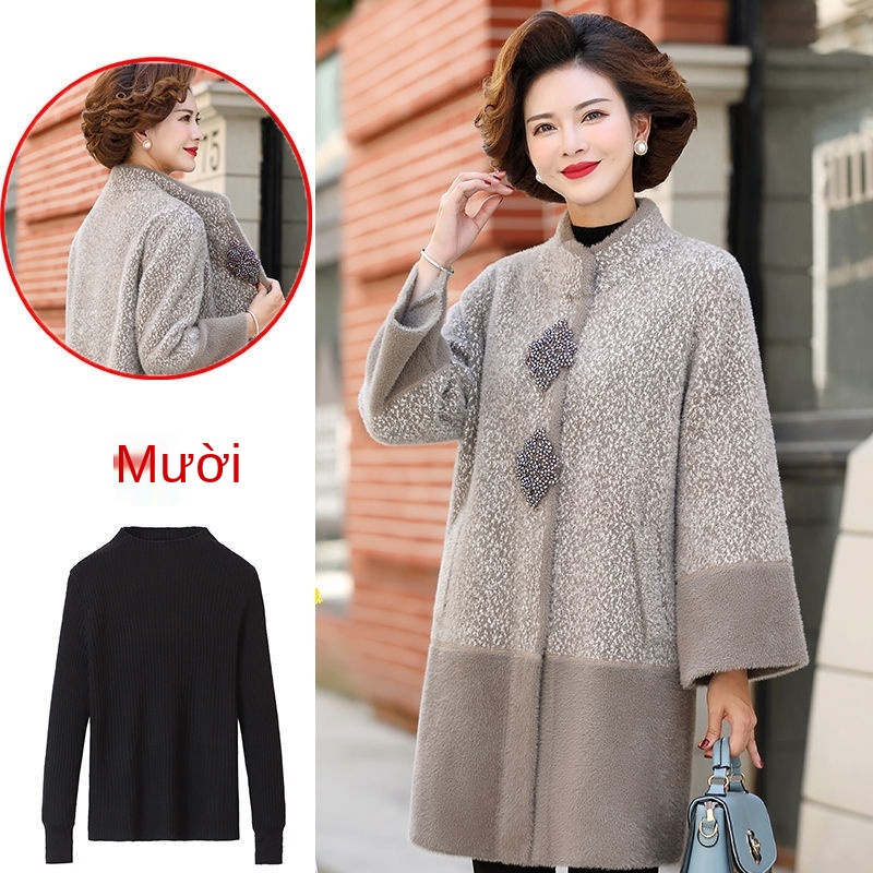 Quần áo của mẹ, áo khoác nhung dày giả lông chồn
