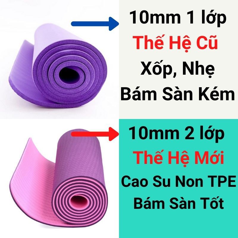 Thảm tập yoga, gym CẬU VÀNG chống trượt cao cấp thể dục tại nhà 2 lớp 10-8mm cao su TPE