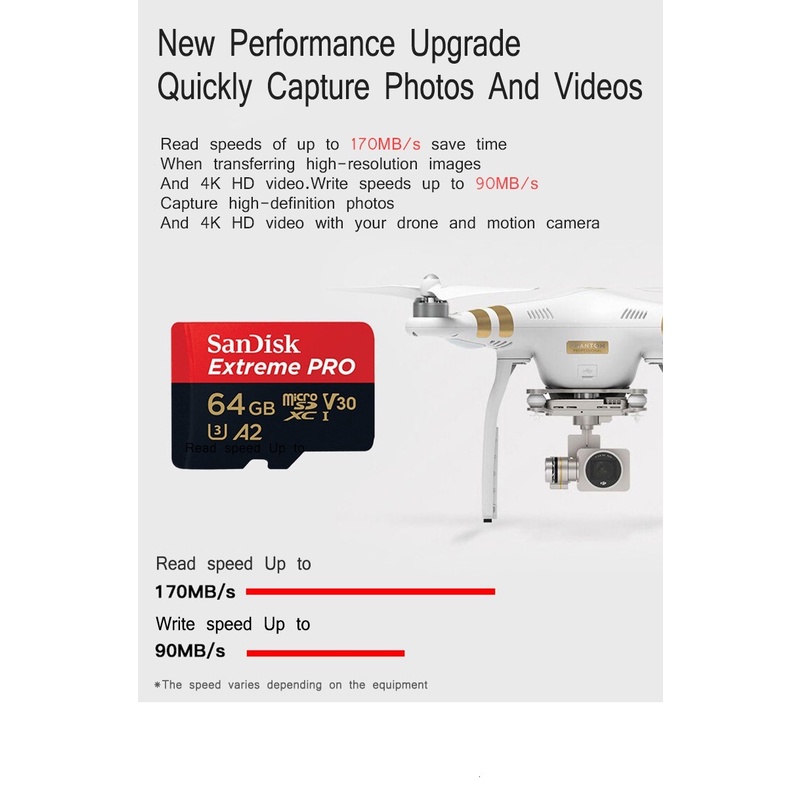 SANDISK Thẻ Nhớ micro sd 64GB 128GB 1TB 512G class 10 cartao de memoria U3 A2 V30 1 TB tf Chuyên Dụng Cho gopro