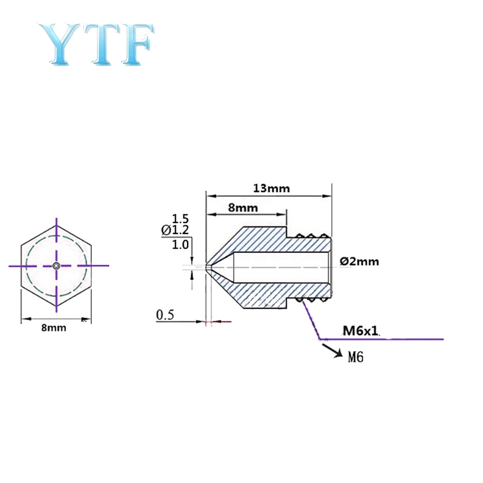 Đầu Phun MK8 Đường Kính Lớn 1.0 1.2 1.5mm 1.75 / 3mm Cho Máy In 3D