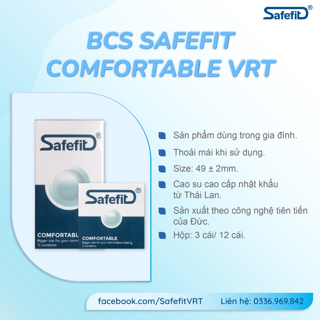 Bao cao su mỏng size lớn SafeFit Comfortable - 12 chiếc tặng hộp 3 chiếc
