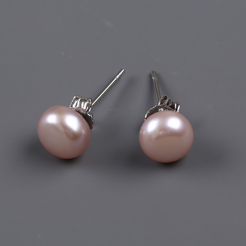 Một cặp bông tai bạc 925 hình nút ngọc trai nước ngọt phong cách cổ điển