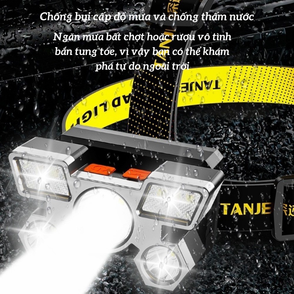Đèn Pin Đội Đầu Đèn 5 Bóng Tích Điện Siêu Sáng Chống Nước Đeo Đầu Tiện Lợi titan.st