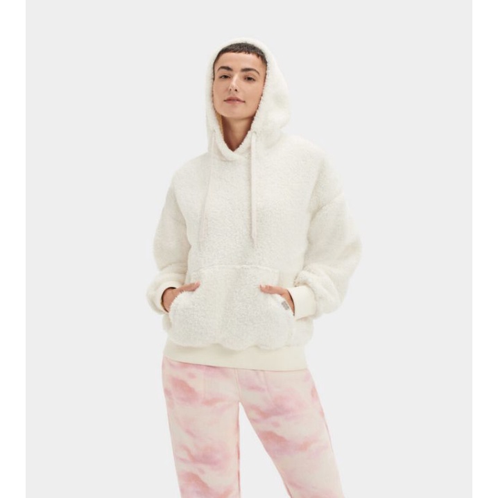 Áo hoodie lông cừu trắng Levi's VNXK Levis sherpa pullover cổ lọ cao có mũ phối túi trước Levi xuất khẩu dư xịn