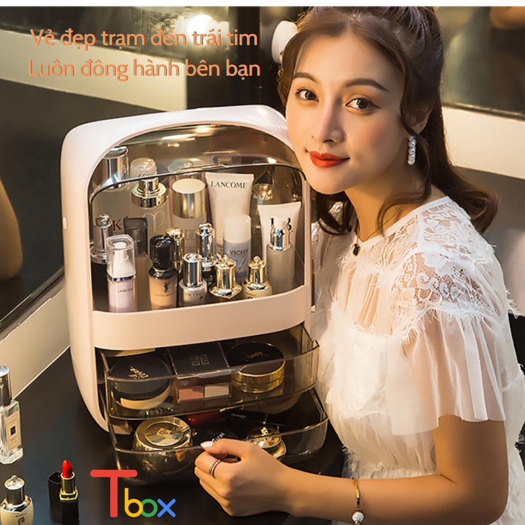 Kệ đựng mỹ phẩm Hộp đựng trang điểm cao cấp có nắp và ngăn kéo chống bụi
