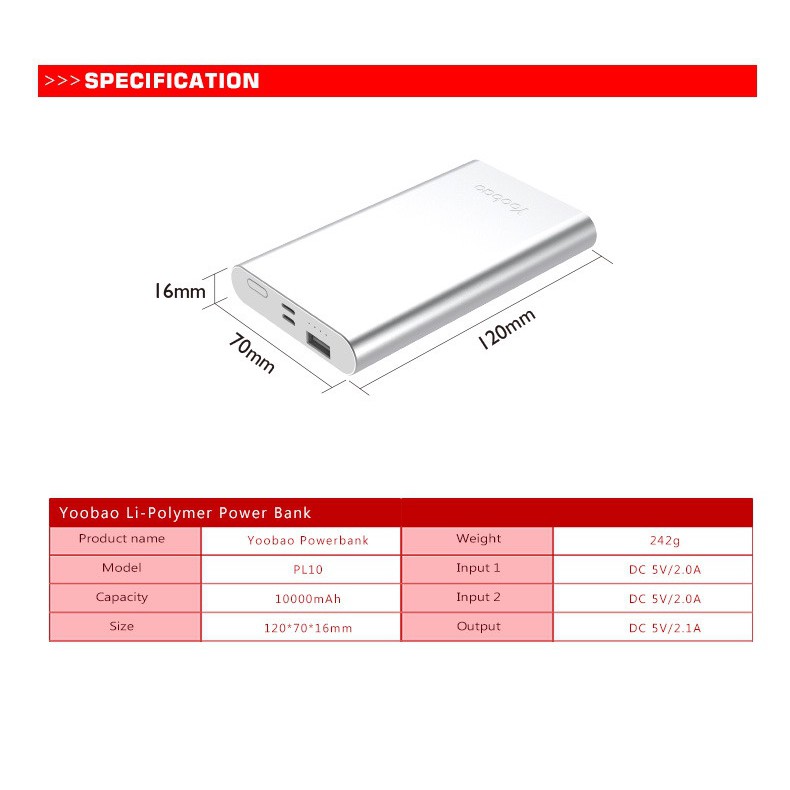 Pin sạc dự phòng Yoobao PL10 dung lượng 10000mAh - Huco Việt Nam