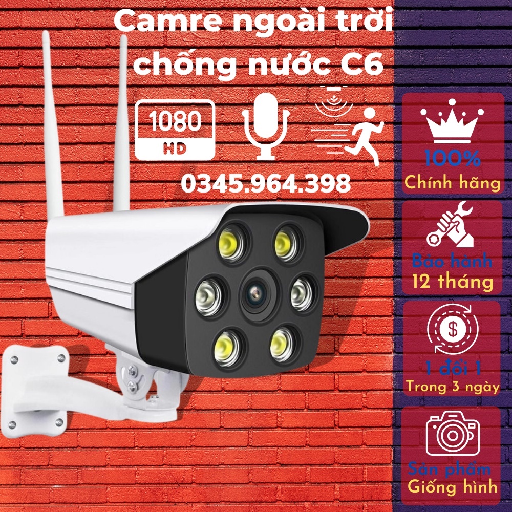 Camera C6 ngoài trời siêu chống nước độ phân giải 1080P 4MP hỗ trợ nhìn ban đêm, ghi âm, đàm thoại 2 chiều SELL SMART