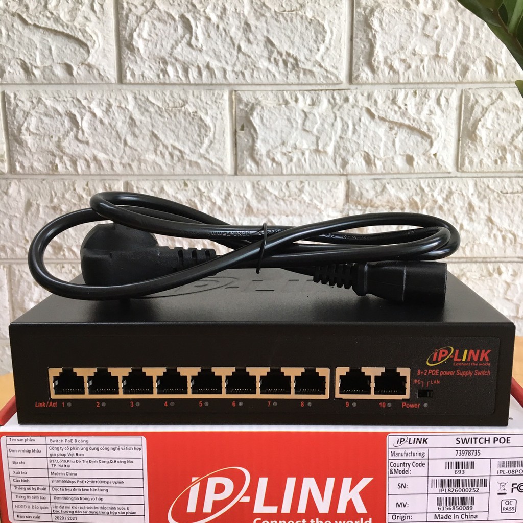 Switch Smart IP-Link POE 8 Port + 2 Uplinks 10/100Mbps Cấp Nguồn Qua Mạng