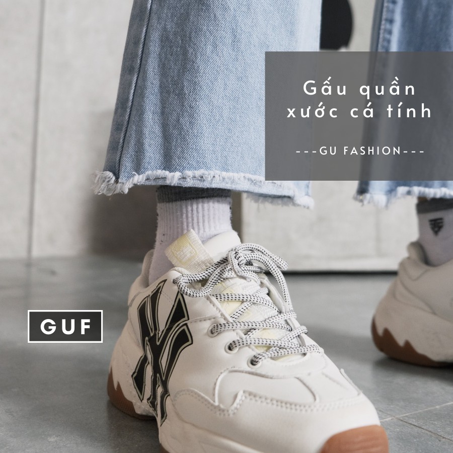 Quần Jean Nữ Ống Rộng Dáng Xuông Lửng Cạp Lưng Cao Màu Xanh Trơn Basic Thương Hiệu GUF | BigBuy360 - bigbuy360.vn