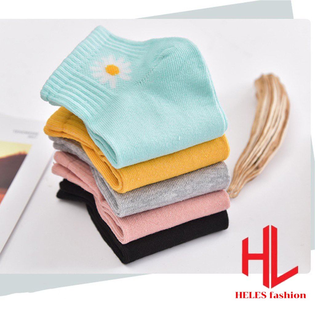 Tất vớ nữ cổ ngắn hoa cúc HELES, tất nữ hoa cúc cổ ngắn hàn quốc unisex ulzzang