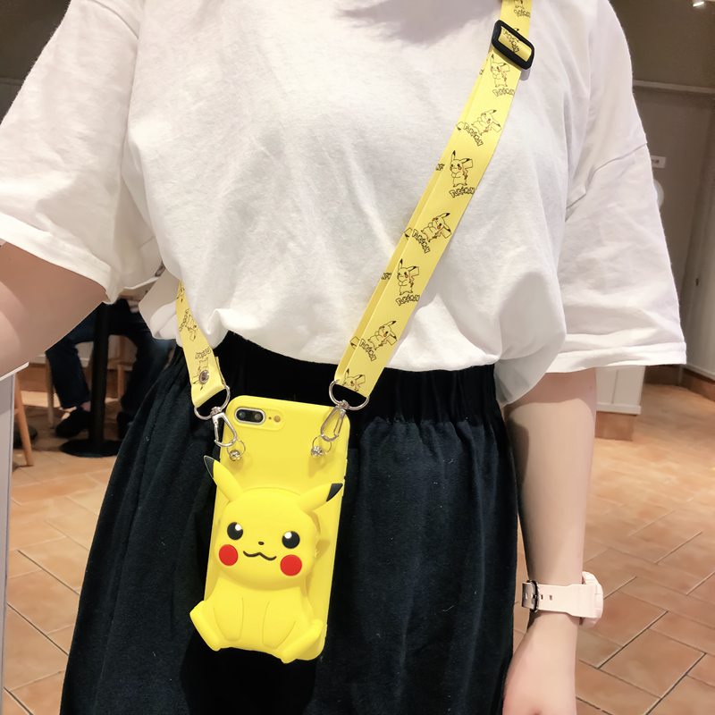Ốp Điện Thoại Kèm Ví Hình Doremon Pikachu + Dây Đeo Cho OPPO A83 A91 A92 A93 A9 A5 2020 A94 F11 PRO FIND X2 X3 PRO A16K