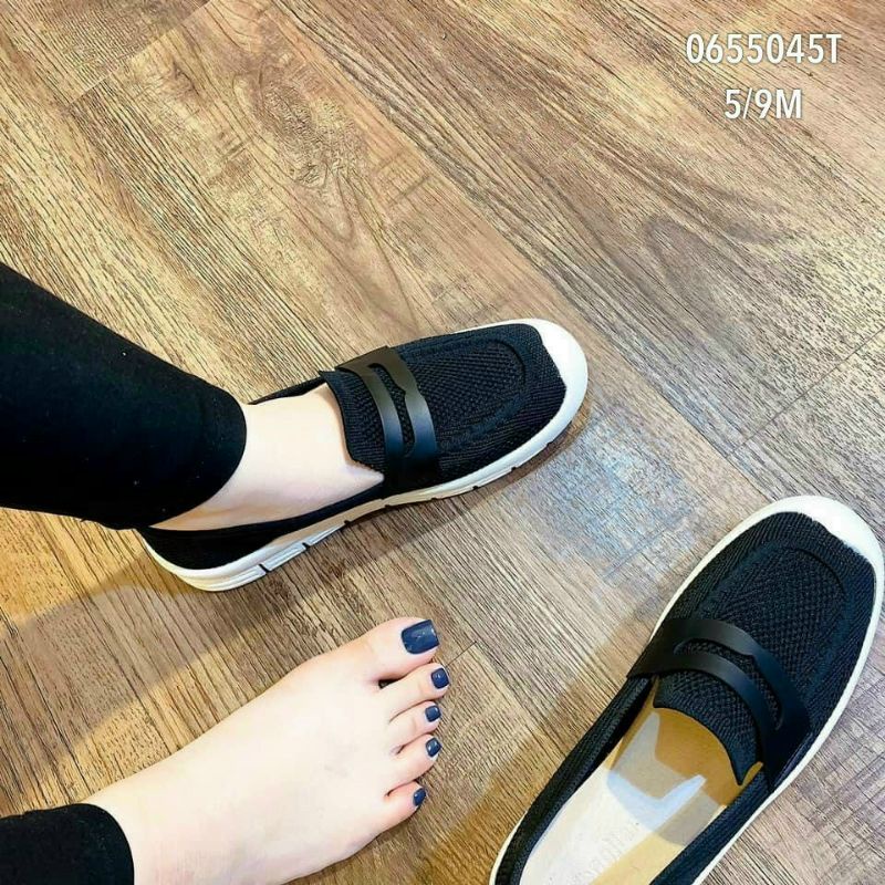 giày slip on chất len quai da và trơn