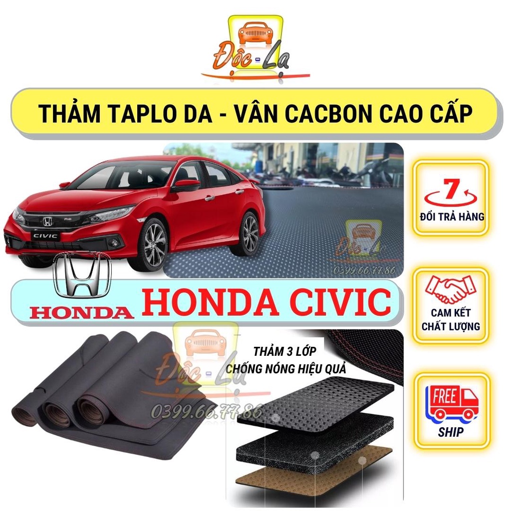 Thảm taplo Honda Civic  2016 - 2021 vân Cacbon 3 lớp cao cấp, chống nóng, bảo vệ ô tô hiệu quả