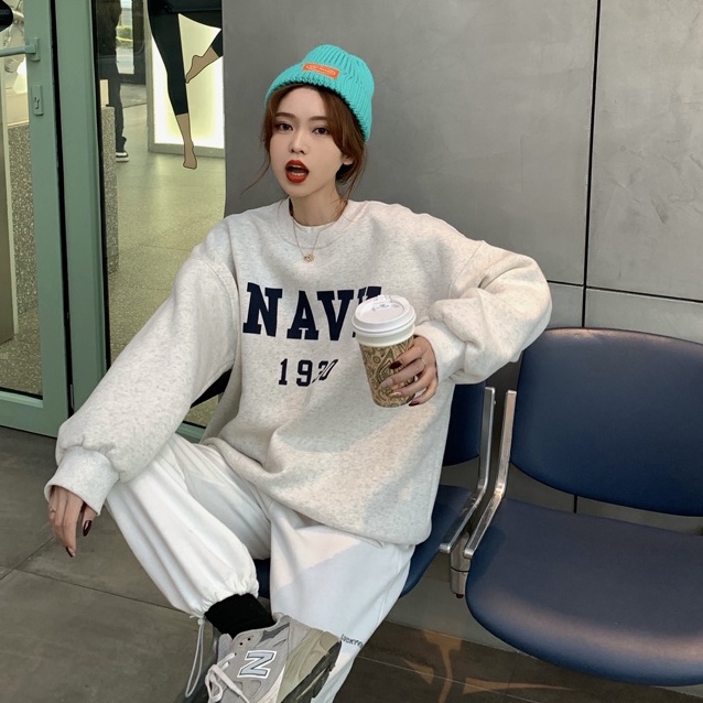 Porozi  Áo sweater cổ tròn tay dài dáng rộng phong cách thời trang hàn quốc cho nữ