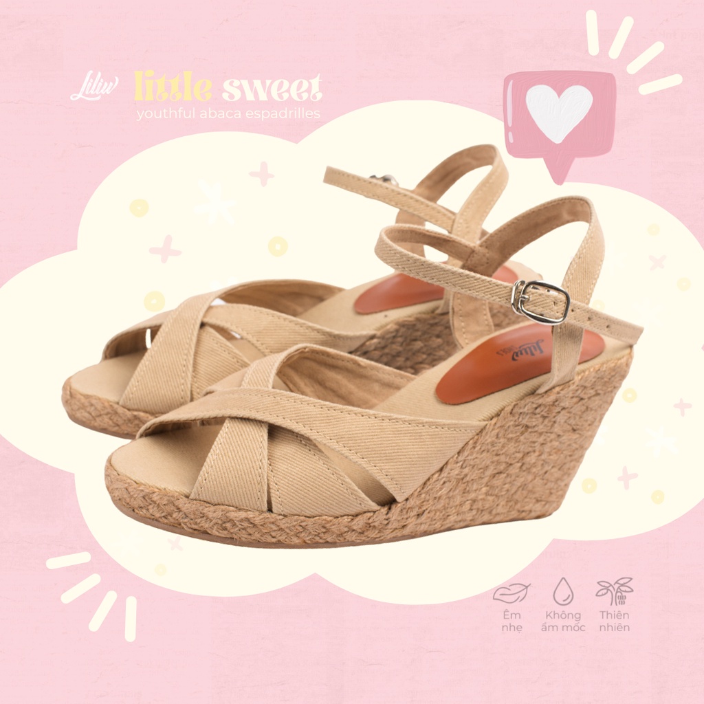 Sandal Nữ Cói Đế Xuồng Quai Đan Chéo Cao 8cm - Hoa Thị Kem