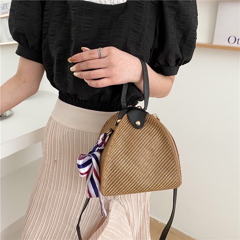 Túi cói hộp đeo chéo hình bánh ú xinh xắn - TC013