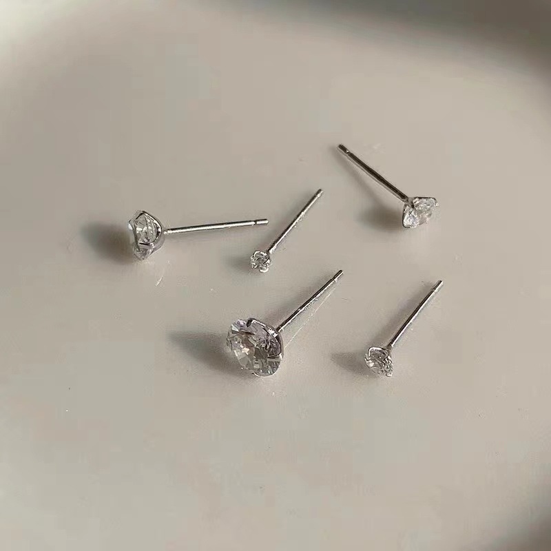 Set 1/ 3 đôi khuyên tai 3/ 4/ 5mm đính đá zircon thời trang cho nữ màu sắc