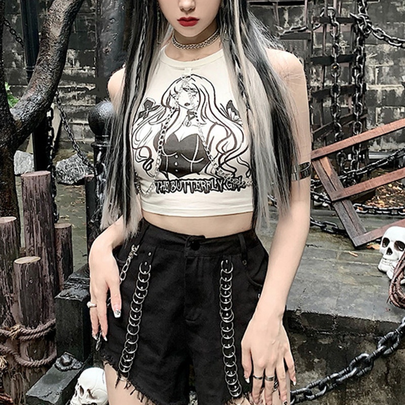 Brroa Áo Crop Top Dây Xích Hoạt Hình Gợi Cảm Dễ Phối Đồ Thời Trang Mùa Hè Cho Nữ