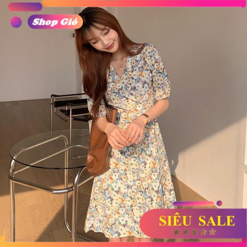 Váy ngắn hoa cúc hoạ mi cổ V 2021 mẫu thiết kế mới hot nhất năm
