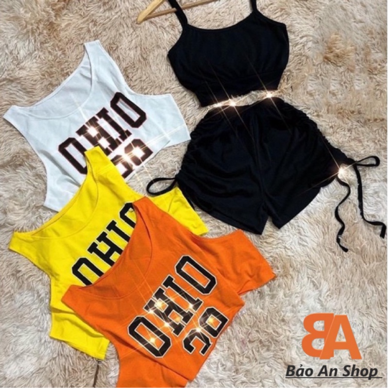 Sét bộ nữ 3 món áo ba lỗ + quần rút dây đùi lưng thun thể thao HOT