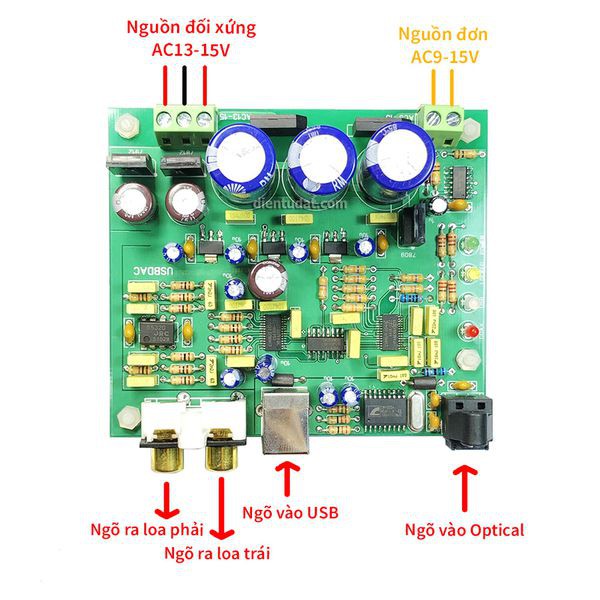 Mạch Giải Mã Âm Thanh DAC CS8416 CS4398 24Bit Cổng USB - Optical