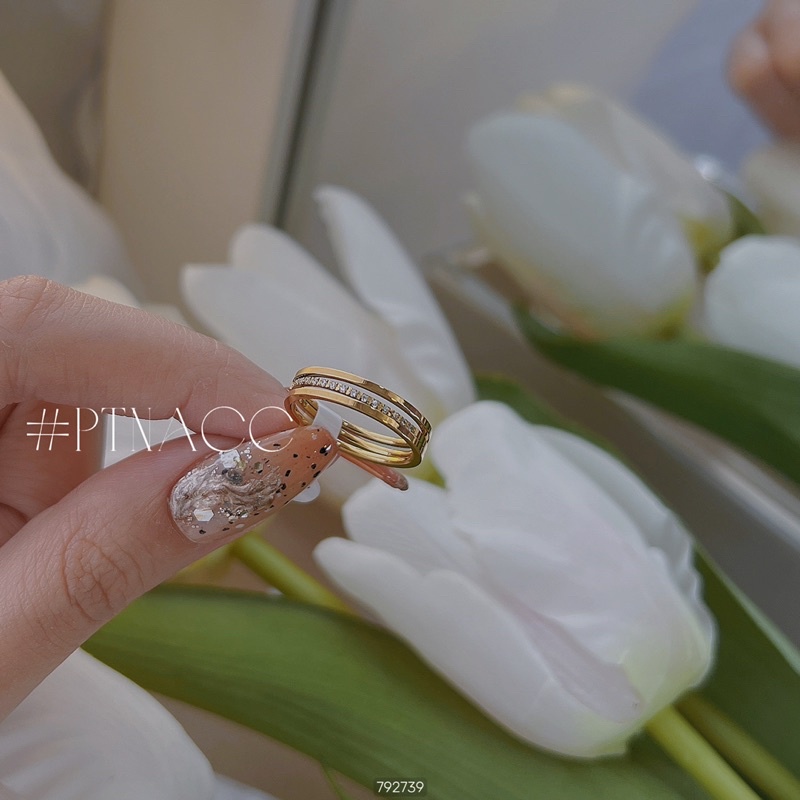 Nhẫn titan mảnh, nhẫn đơn giản đính đá nhỏ Hàn Quốc .PTNACC.