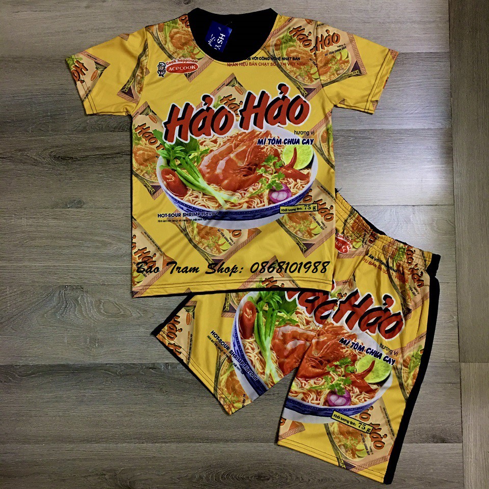 Đồ bộ thun áo nam nữ mì tôm hảo vàng chất thể thao ngắn tay | BigBuy360 - bigbuy360.vn