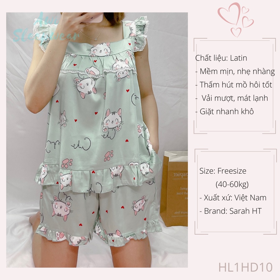 Bộ Mặc Nhà 2 Dây HT Hoạ Tiết Dễ Thương Chất Latin Mát Lạnh - Awi Sleepwear