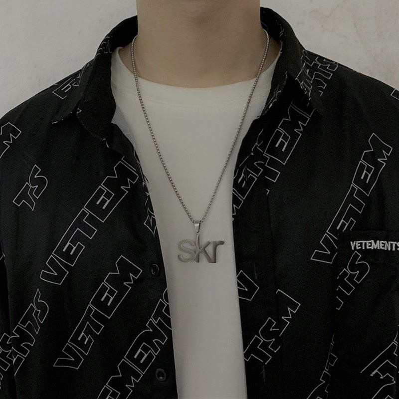 Vòng cổ thép titan mặt hình kí hiệu chữ SKR phong cách Hiphop không gỉ phụ kiện cá tính phù hợp cho nam và nữ Unisex