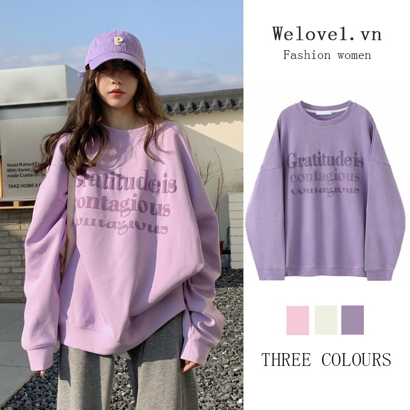Áo sweater Mỏng Cổ Tròn Dáng Rộng Màu Tím Phong Cách retro Mỹ Thời Trang Xuân Thu 2022 Mới