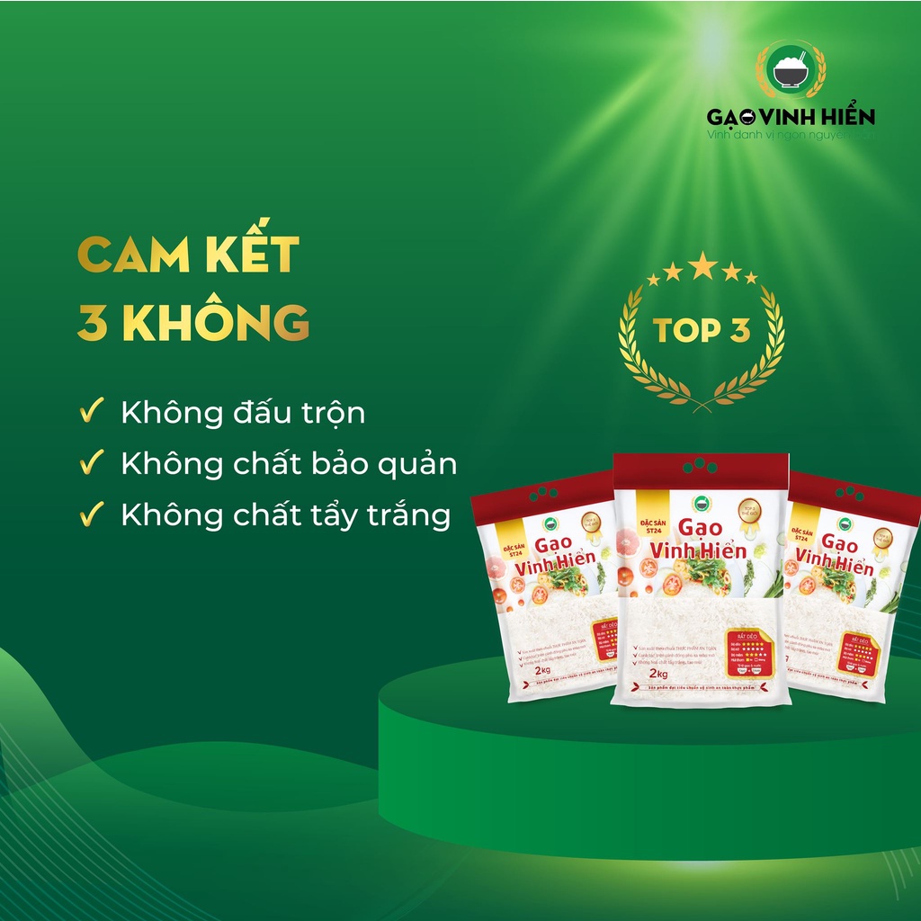 Gạo ST24 Vinh Hiển 2kg - Dẻo thơm nhiều, mềm, ngon cơm.