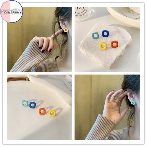 Khuyên tai hình vuông màu kẹo phong cách retro thời trang cá tính cho nữ