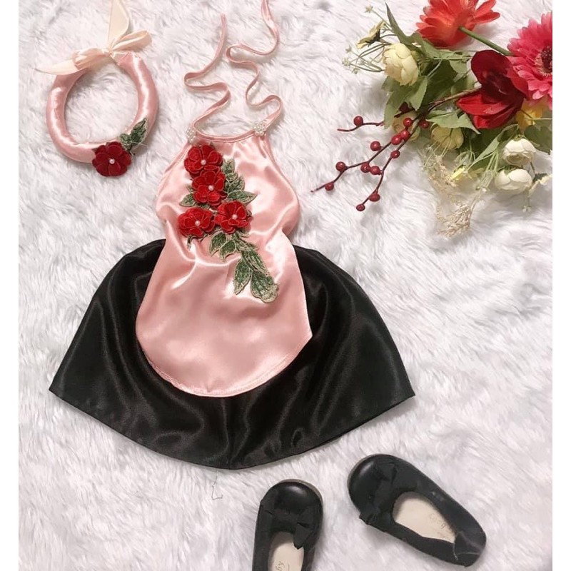 Set yếm đào màu hồng kèm mấn cho bé gái/ Bộ yếm đào đủ loại cho bé