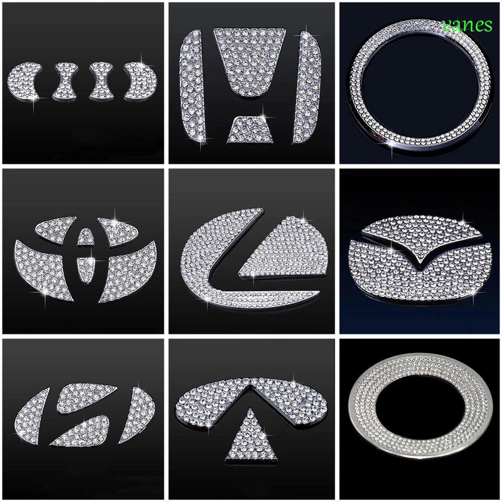 Phụ kiện miếng dán đính đá 3d trang trí logo vô lăng xe hơi Toyota Bmw Vanes1 Mazda