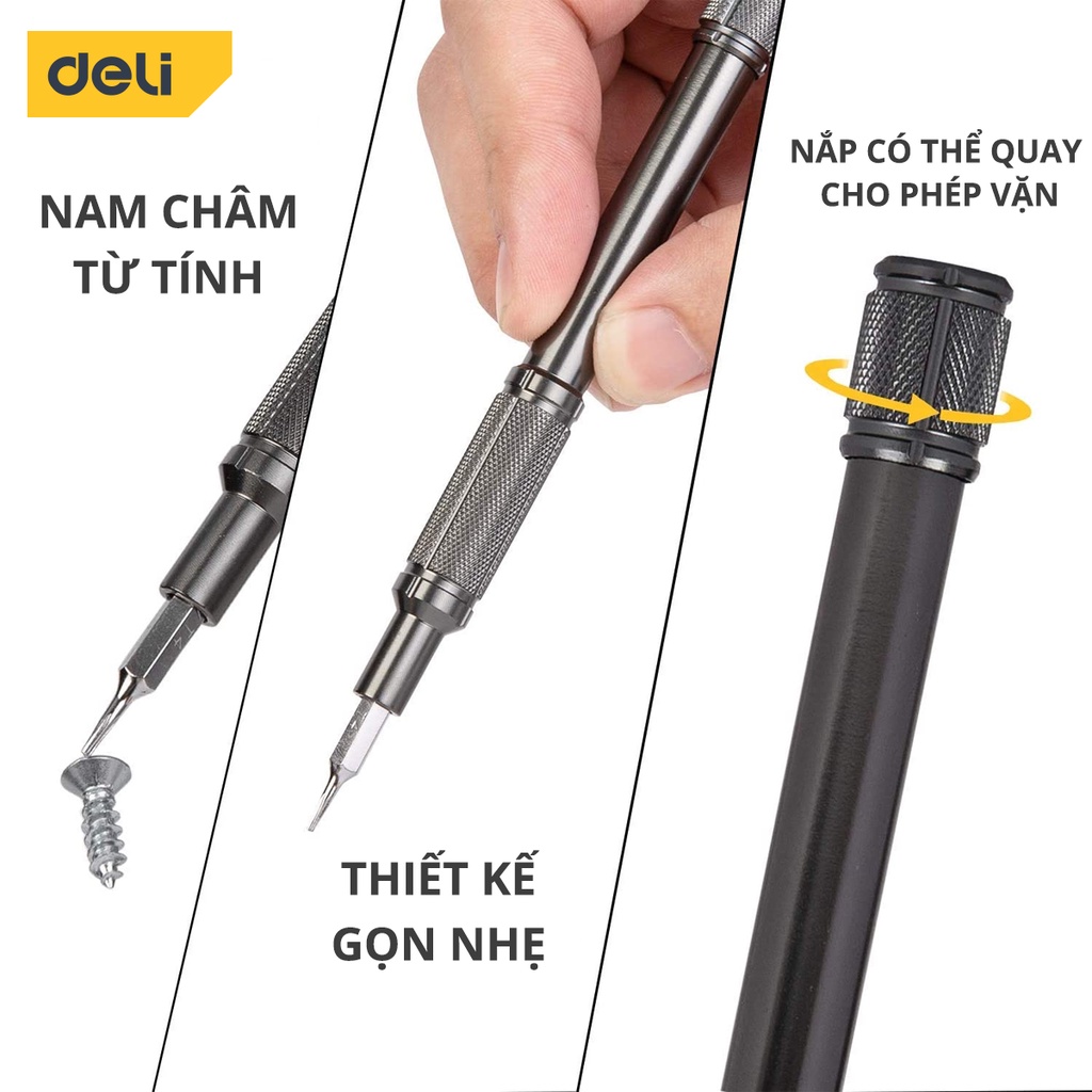 Bộ Tua Vít Đa Năng Deli 25 Chi Tiết Cao Cấp Chính Hãng - Thiết Kế Hiện Đại, Đầu Vít Từ TÍnh Dễ Dàng Sử Dụng - DL240025B