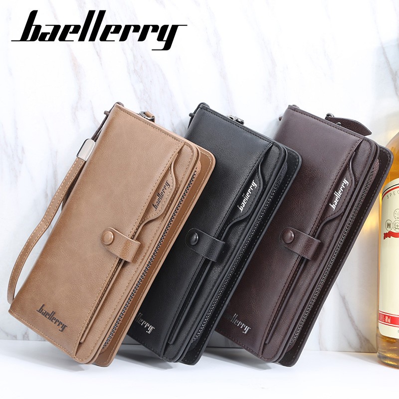 「COD」Baellerry Wallet Men's Clutch Bag Business Multi-card Driver's License Phone Bag Large Capacity Buckle Men's Bag